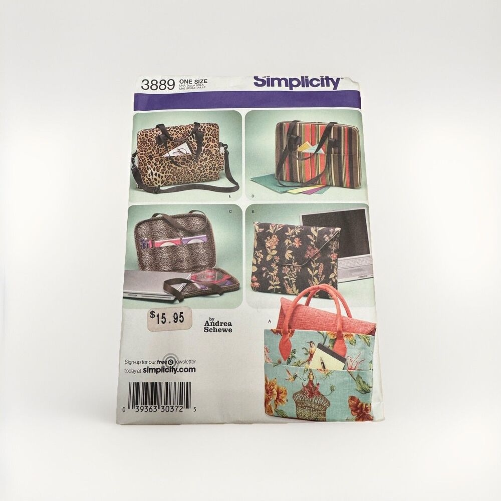 Simplicity 3889 Sewing Pattern Laptop Computer Bags Andrea Schewe